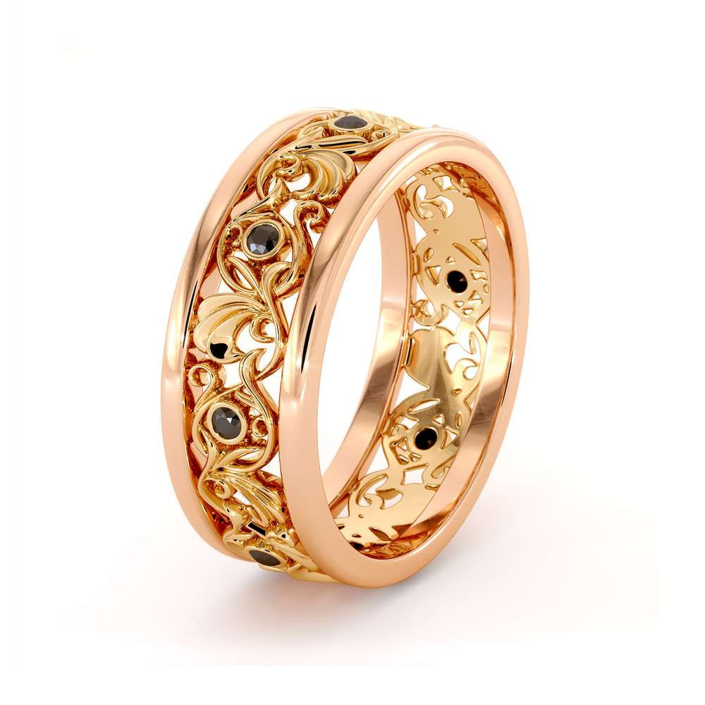 Filigree Women's Wedding Band-Wedding Band Rose & Yellow Gold-14K Two Tone Wedding Ring
